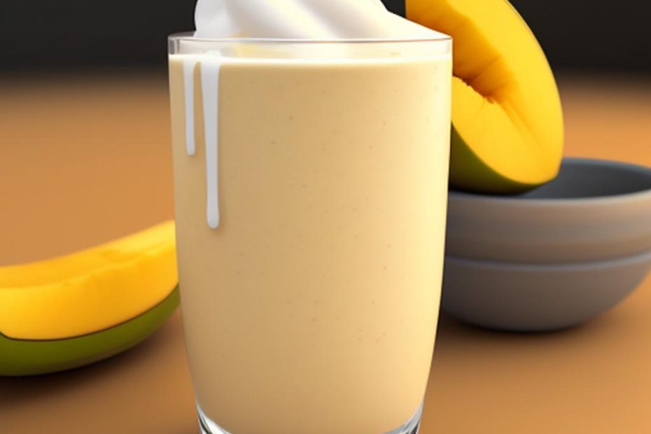 Mango-Coconut Smoothie with Ripe mango, Coconut milk, Greek yogurt, Honey or agave syrup and Ice cubes