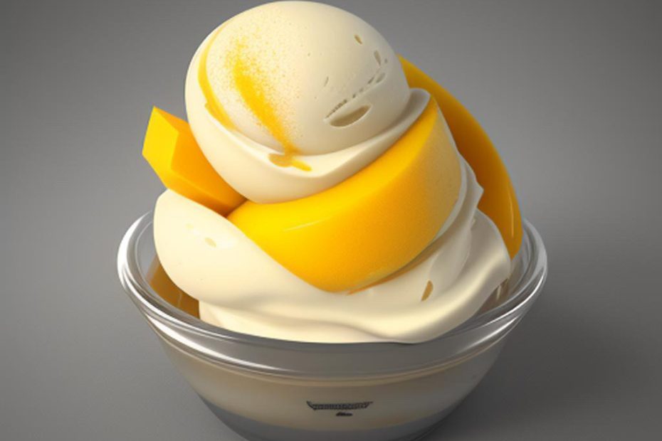 Mango Ice Cream with Ripe mango, Heavy cream, Sweetened condensed milk and Vanilla extract